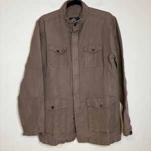 Concrete Linen Utility Field Jacket Men's‎ Size L Brown Button Zip Casual